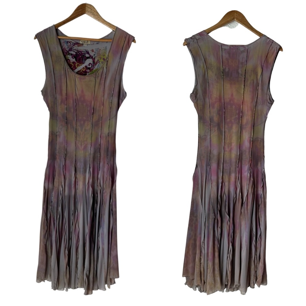 One World y2k sleeveless fit and flare midi dress with a micro-pleated hemline